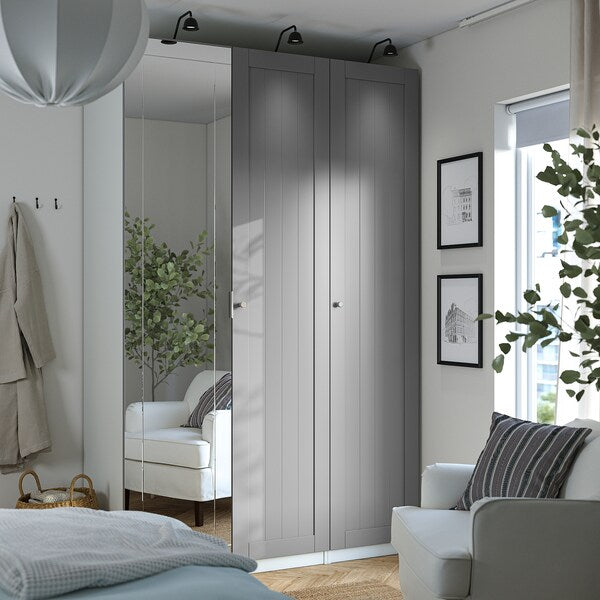 PAX / KAMMARTORP/GULLABERG wardrobe combination, white/mirror glass grey, 150x60x236 cm