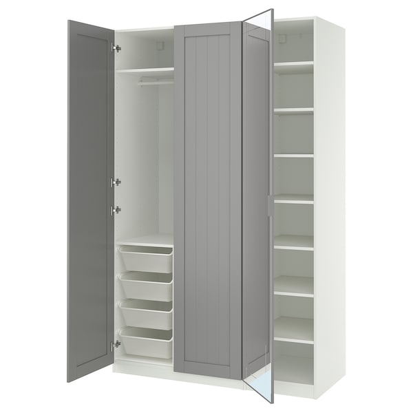 PAX / KAMMARTORP/GULLABERG wardrobe combination, white/mirror glass grey, 150x60x236 cm