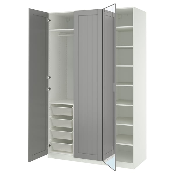 PAX / KAMMARTORP/GULLABERG wardrobe combination, white/mirror glass grey, 150x60x236 cm