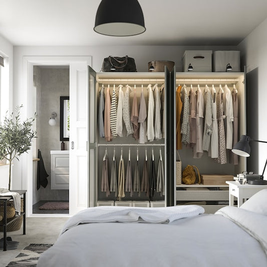 PAX / KAMMARTORP/GULLABERG wardrobe combination, white/mirror glass grey, 200x60x201 cm