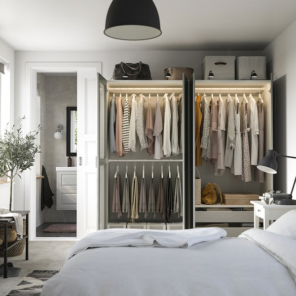 PAX / KAMMARTORP/GULLABERG wardrobe combination, white/mirror glass grey, 200x60x201 cm