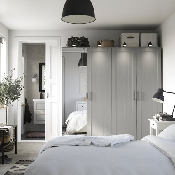 PAX / KAMMARTORP/GULLABERG wardrobe combination, white/mirror glass grey, 200x60x201 cm