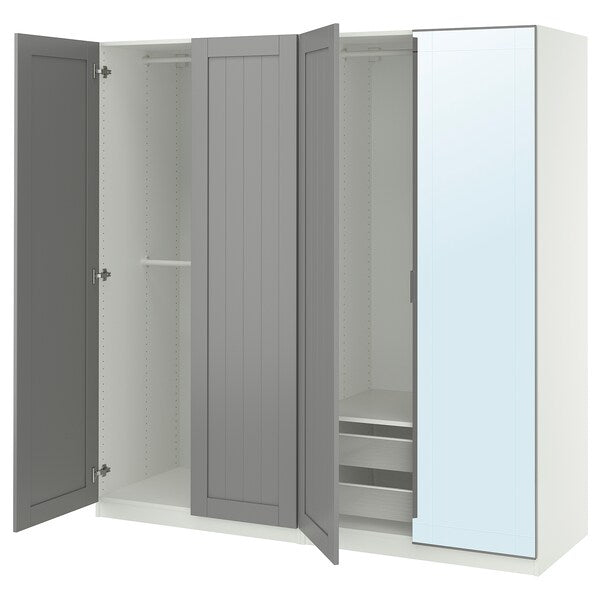 PAX / KAMMARTORP/GULLABERG wardrobe combination, white/mirror glass grey, 200x60x201 cm