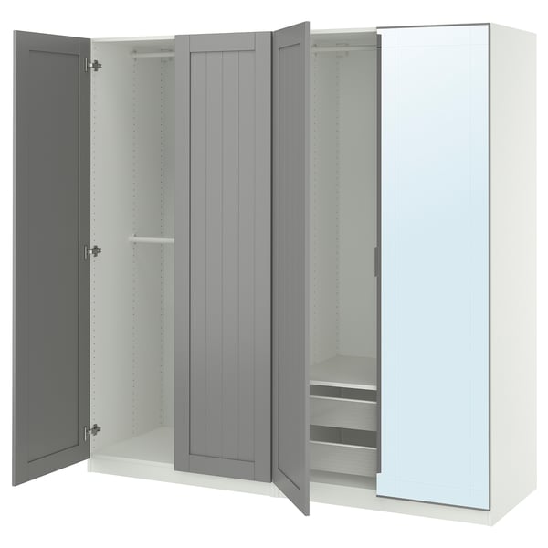 PAX / KAMMARTORP/GULLABERG wardrobe combination, white/mirror glass grey, 200x60x201 cm