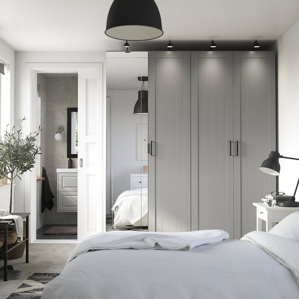 PAX / KAMMARTORP/GULLABERG wardrobe combination, white/mirror glass grey, 200x60x236 cm