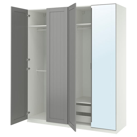 PAX / KAMMARTORP/GULLABERG wardrobe combination, white/mirror glass grey, 200x60x236 cm