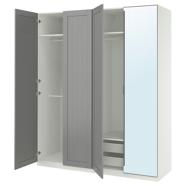 PAX / KAMMARTORP/GULLABERG wardrobe combination, white/mirror glass grey, 200x60x236 cm