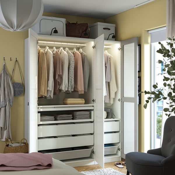 PAX / KAMMARTORP/TYSSEDAL wardrobe combination, white mirror glass/grey white, 150x60x201 cm