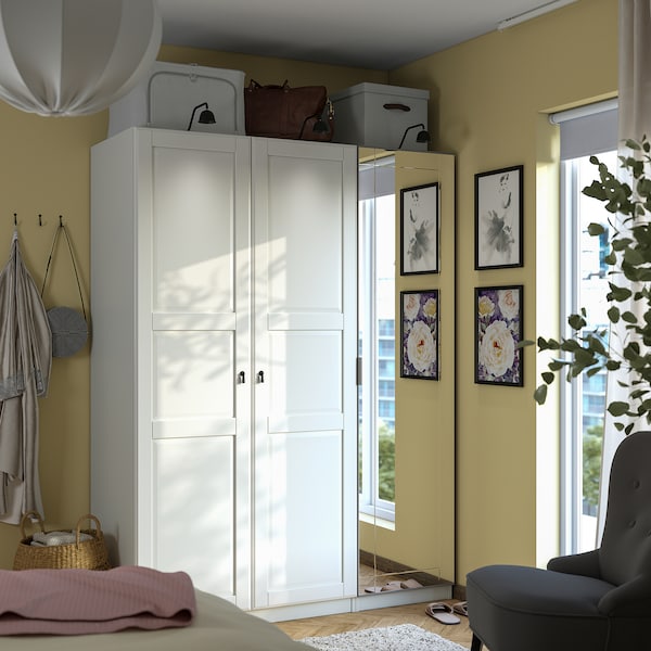 PAX / KAMMARTORP/TYSSEDAL wardrobe combination, white mirror glass/grey white, 150x60x201 cm