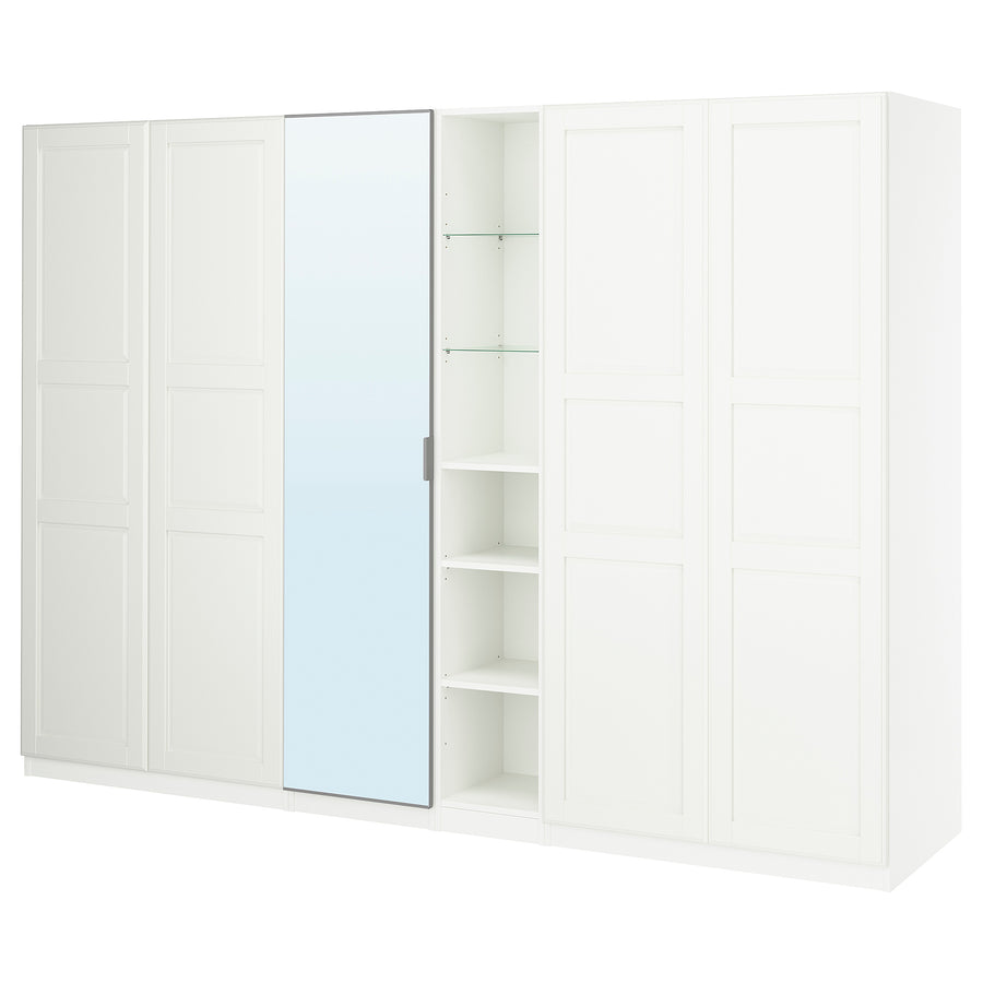 PAX / KAMMARTORP/TYSSEDAL wardrobe combination, white mirror glass/grey white, 285x60x201 cm