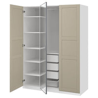PAX / KAMMARTORP/TYSSEDAL wardrobe combination, white mirror glass/grey grey-beige, 150x60x201 cm