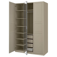 PAX / KAMMARTORP/TYSSEDAL wardrobe combination, grey-beige/grey-beige mirror glass, 150x60x236 cm