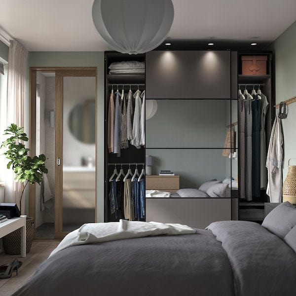 Ikea PAX / MEHAMN/AULI - Wardrobe combination, double-sided dark grey/dark grey mirror glass,200x66x236 cm