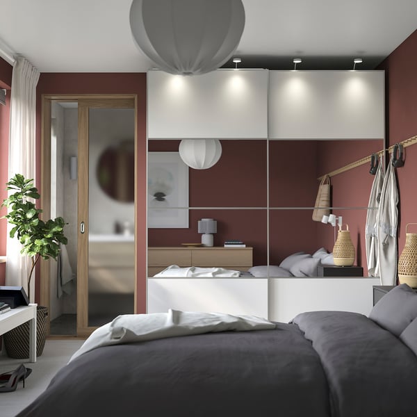 PAX / MEHAMN/AULI wardrobe with sliding doors, white double sided/white mirror glass, 200x66x236 cm