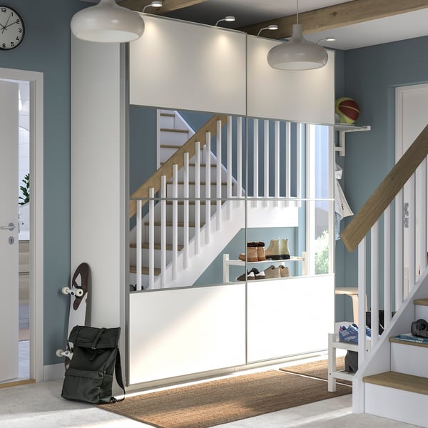 PAX / MEHAMN/AULI wardrobe with sliding doors, white double sided/white mirror glass, 200x66x236 cm
