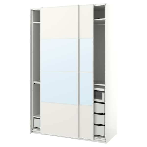 Ikea PAX / MEHAMN/AULI - Wardrobe with sliding doors, white/mirrored glass,150x66x236 cm