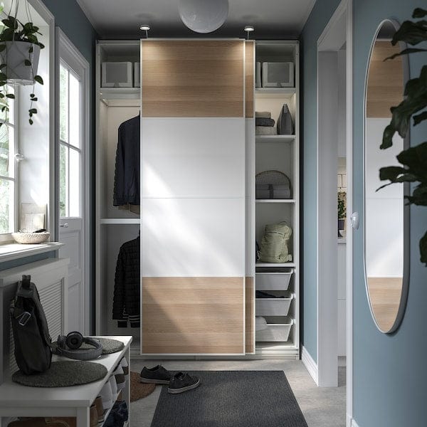 Ikea PAX / MEHAMN - Wardrobe combination, white/double-face oak effect with white stain,150x44x236 cm
