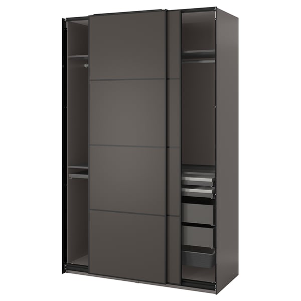 PAX / MEHAMN wardrobe combination, dark grey/double sided dark grey, 150x66x236 cm