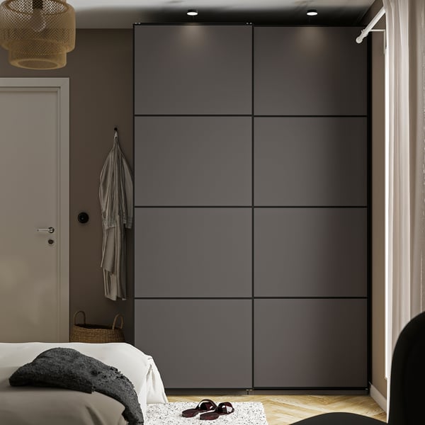 PAX / MEHAMN wardrobe combination, dark grey/double sided dark grey, 150x66x236 cm