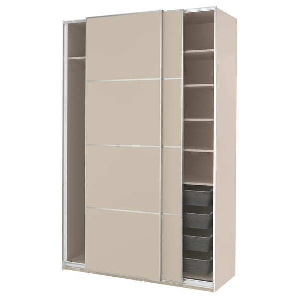 PAX / MEHAMN wardrobe with sliding doors, grey-beige/double sided grey-beige, 150x66x236 cm