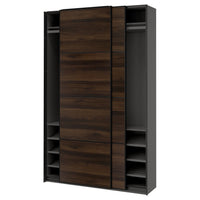 PAX / MEHAMN wardrobe with sliding doors, dark grey black/double sided dark brown oak effect, 150x43x236 cm