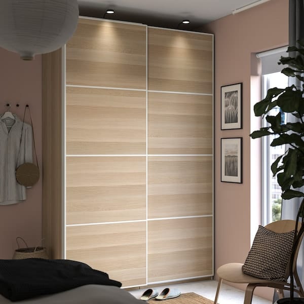 Ikea PAX / MEHAMN - Wardrobe, oak effect with white stain/double-face oak effect with white stain,150x66x236 cm