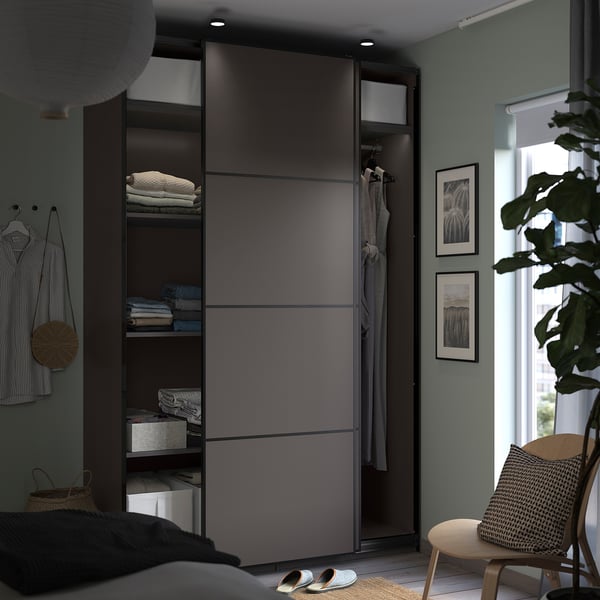 PAX / MEHAMN wardrobe, dark grey/double sided dark grey, 150x66x236 cm