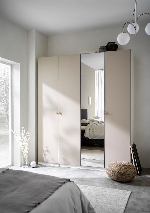 PAX / REINSVOLL/ÅHEIM - Wardrobe combination, white/grey-beige mirror glass,200x60x201 cm