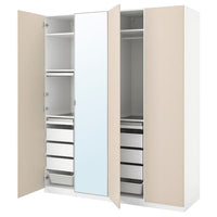 PAX / REINSVOLL/ÅHEIM wardrobe combination, white/grey-beige mirror glass, 200x60x236 cm
