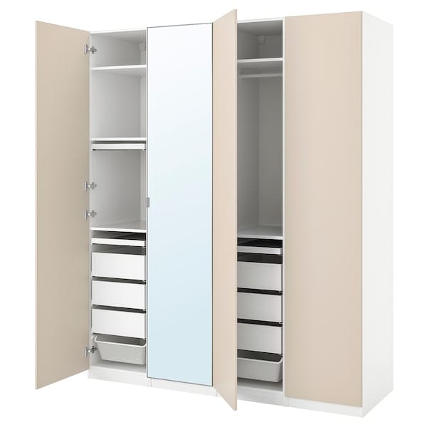 Ikea PAX / REINSVOLL/ÅHEIM - Wardrobe combination, white/grey-beige,200x60x236 cm