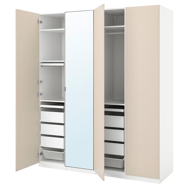 PAX / REINSVOLL/ÅHEIM wardrobe combination, white/grey-beige, 200x60x236 cm