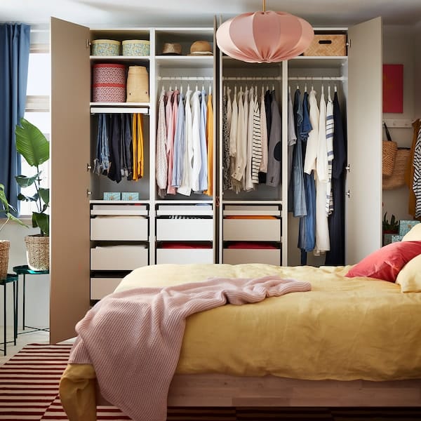 Ikea PAX / REINSVOLL - Wardrobe combination, white/grey-beige,200x60x236 cm