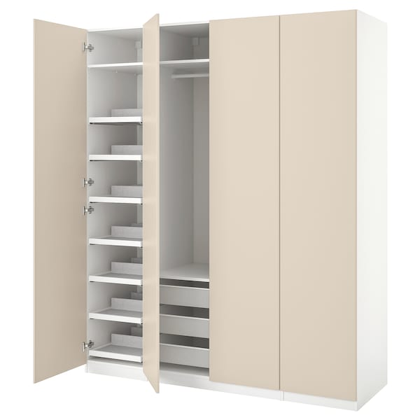 Ikea PAX / REINSVOLL - Wardrobe combination, white/grey-beige,200x60x236 cm