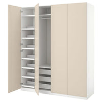 PAX / REINSVOLL wardrobe combination, white/grey-beige, 200x60x236 cm