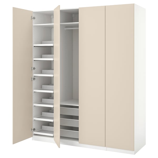 PAX / REINSVOLL wardrobe combination, white/grey-beige, 200x60x236 cm
