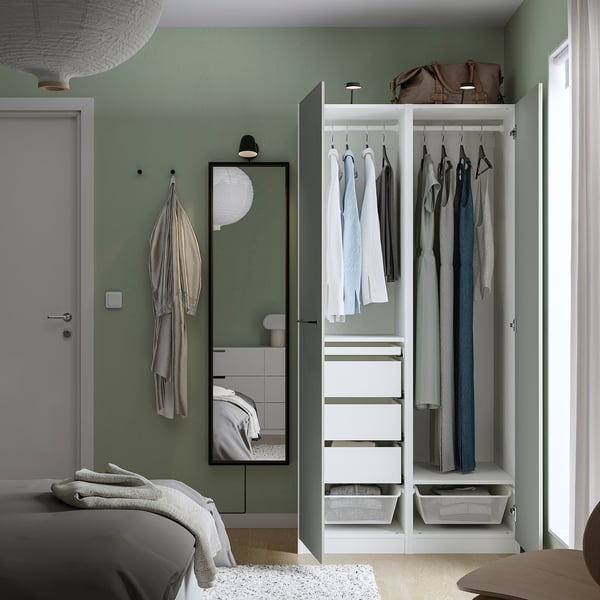 PAX / REINSVOLL wardrobe combination, white/grey-green, 100.0x201.2x60.0 cm