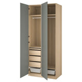 PAX / REINSVOLL wardrobe combination, white stained oak effect/grey-green, 100x60x236 cm