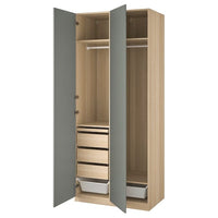 PAX / REINSVOLL wardrobe combination, white stained oak effect/grey-green, 100x60x236 cm