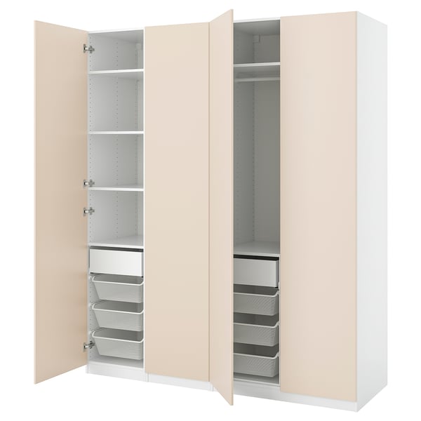 PAX / REINSVOLL wardrobe combination, white/grey-beige, 200x60x236 cm