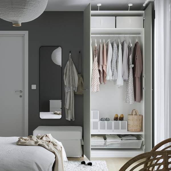 PAX / REINSVOLL wardrobe, white/grey-green, 100x60x236 cm