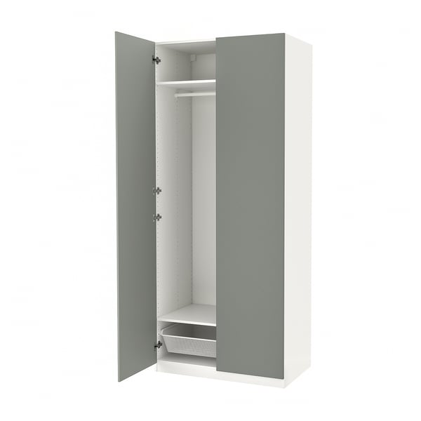 PAX / REINSVOLL wardrobe, white/grey-green, 100x60x236 cm