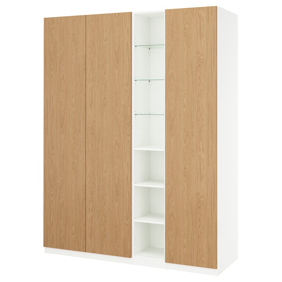 PAX / STORKLINTA wardrobe combination, white oak effect/white, 185x60x236 cm