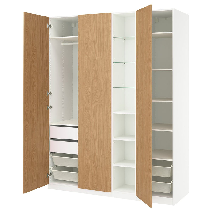 PAX / STORKLINTA wardrobe combination, white oak effect/white, 185x60x236 cm