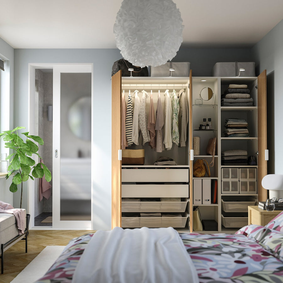 PAX / STORKLINTA wardrobe combination, white oak effect/white, 185.0x201.2x60.0 cm