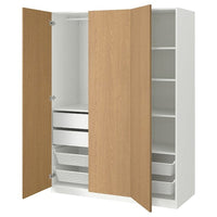 PAX / STORKLINTA wardrobe combination, white/oak effect, 150x60x201 cm
