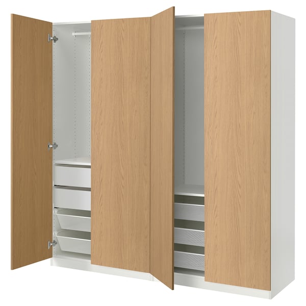 PAX / STORKLINTA wardrobe combination, white/oak effect, 200x66x201 cm