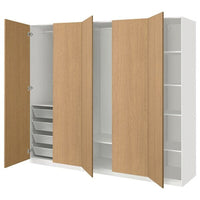 PAX / STORKLINTA wardrobe combination, white/oak effect, 250x60x201 cm