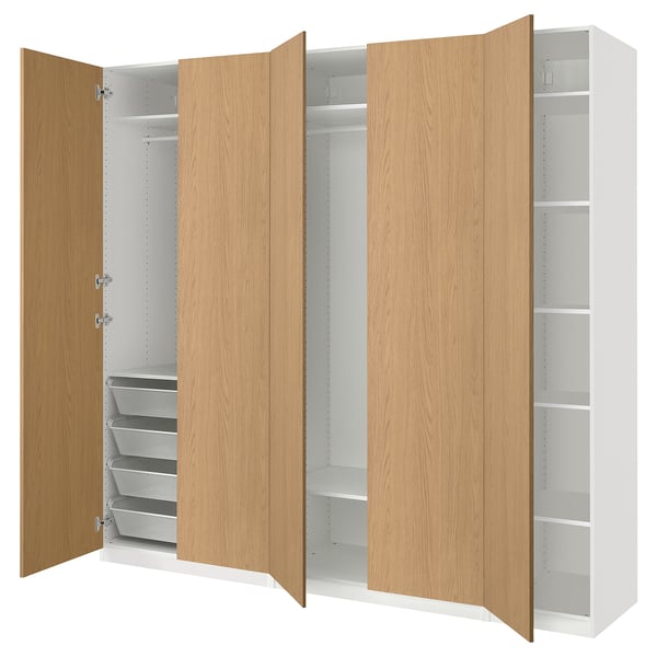 PAX / STORKLINTA wardrobe combination, white/oak effect, 250x60x236 cm