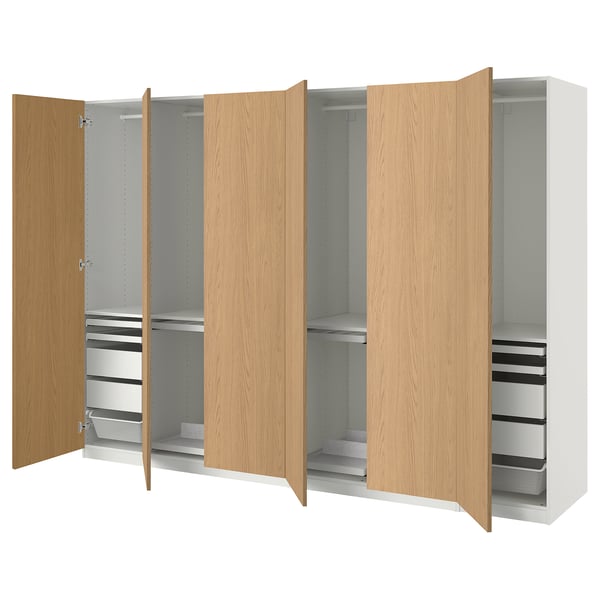 PAX / STORKLINTA wardrobe combination, white/oak effect, 300x60x201 cm