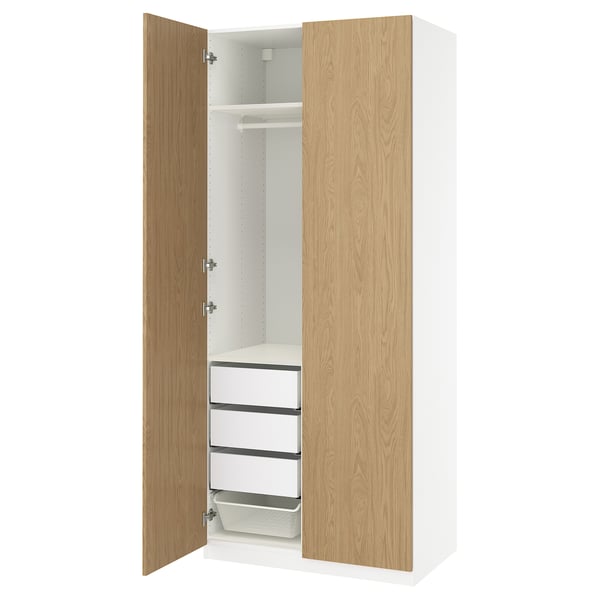 PAX / STORKLINTA wardrobe combination, white/oak effect, 100x60x236 cm